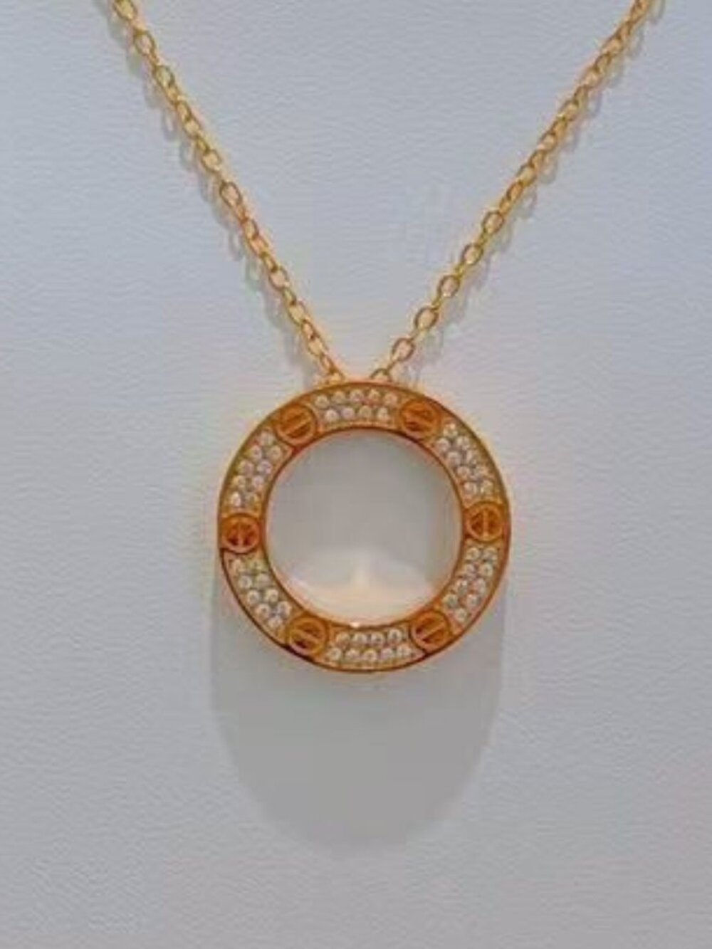 Gold Crystal Circle Pendant Necklace Minimalist Round Charm Elegant Jewelry - Picture 2 of 3
